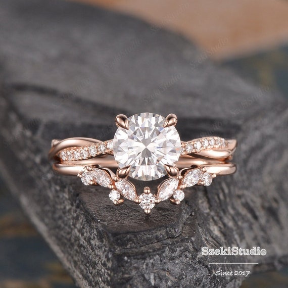 Unendlich Moissanite Verlobungsring Set Rose Gold Braut Set Twist Solitär  Moissanit Ring Diamant Band Halbe Eternity 1.2ct