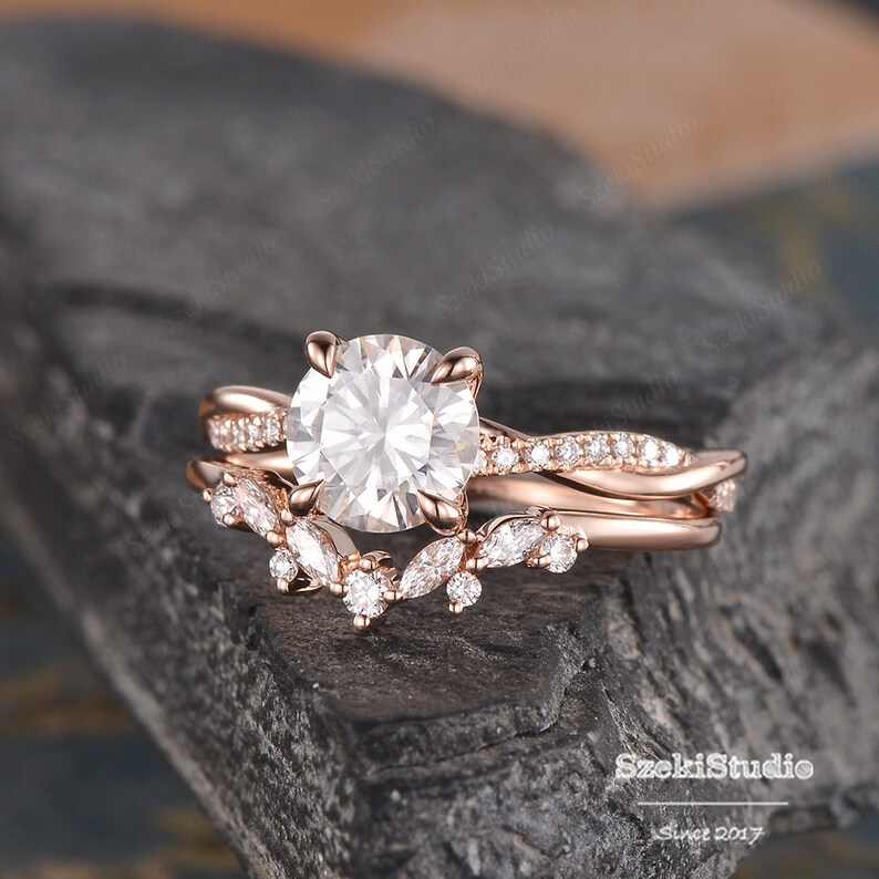 Infinity Moissanite Engagement Ring Set Rose Gold Bridal Set - Etsy