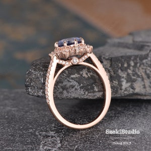 1CT Sapphire ring for women Vintage unique halo cluster Lavender sapphire ring September birthstone engagement ring Rose gold Peekaboo Stone