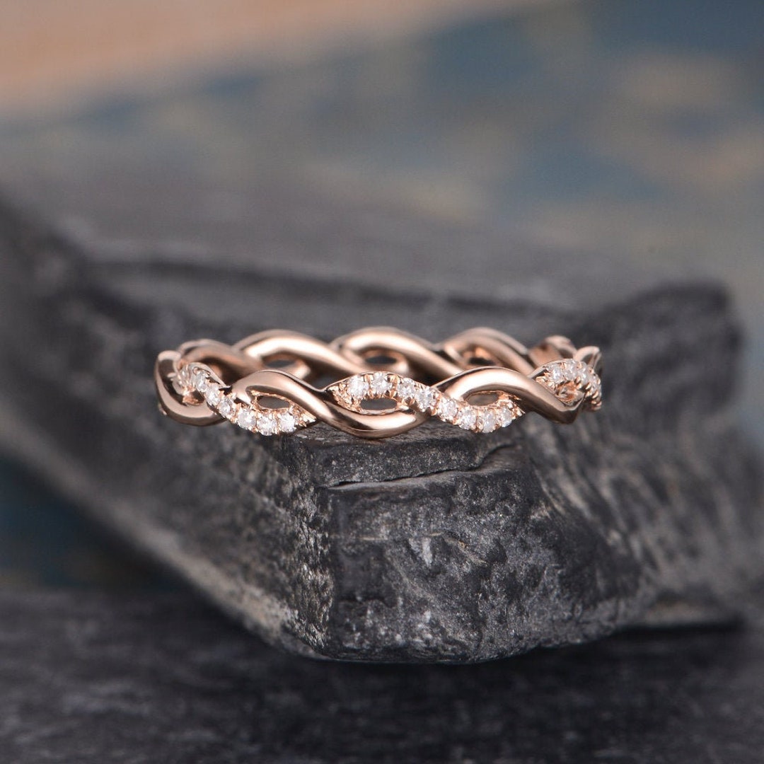 Twist Diamond Band Full Eternity Rose Gold Wedding Band Woman Infinity ...
