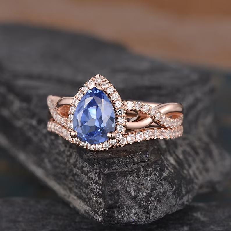 Pear Shaped Sapphire Engagement Ring Set Infinity Lab Sapphire