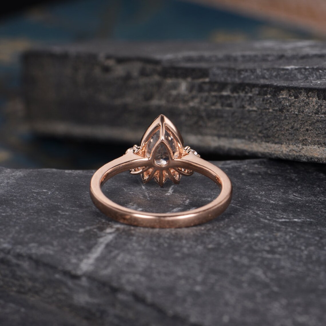 Morganite Engagement Ring Rose Gold Pear Shaped Ring Bridal | Etsy