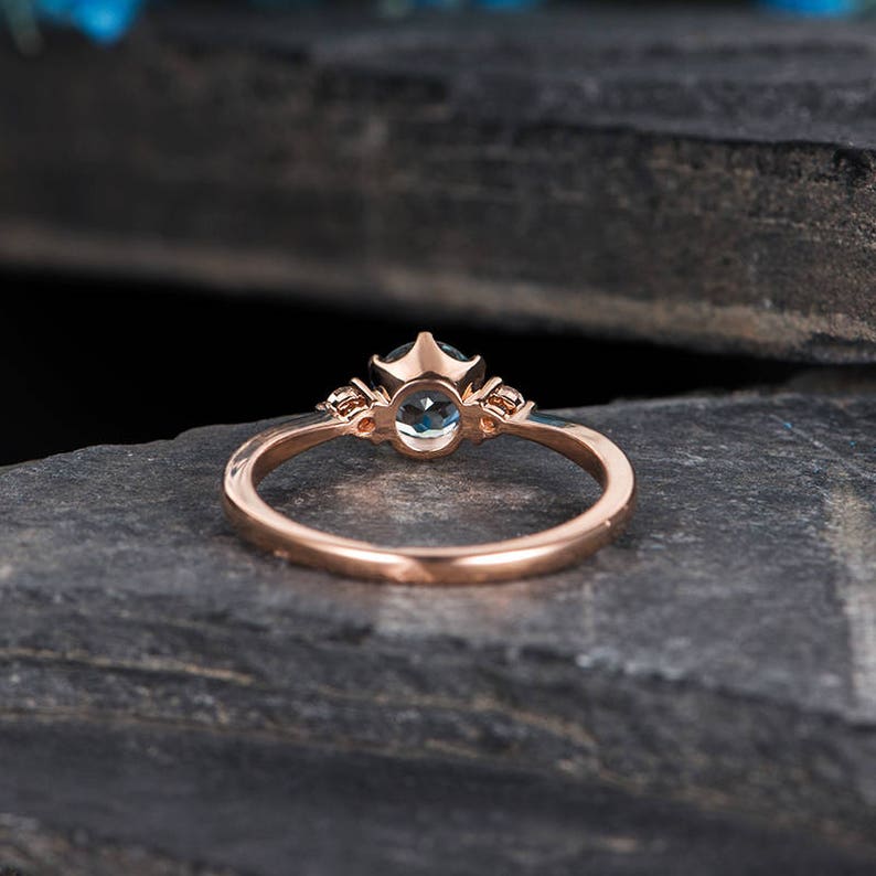 Aquamarine Engagement Ring Rose Gold 3 Stone Ring Diamond Thin Minimalist Birthstone March Promise Ring Anniversary Bridal Half Eternity image 5