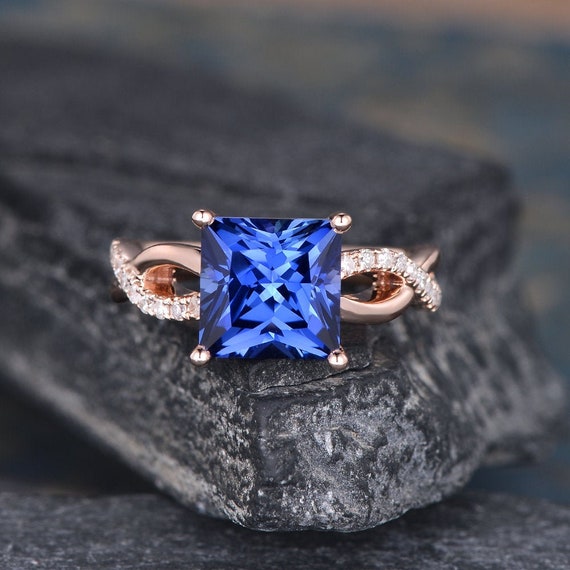 SZUL Women's 1 Carat TW Princess Cut Genuine Sapphire and Diamond Halo  Engagement Ring in 14K White Gold - Walmart.com