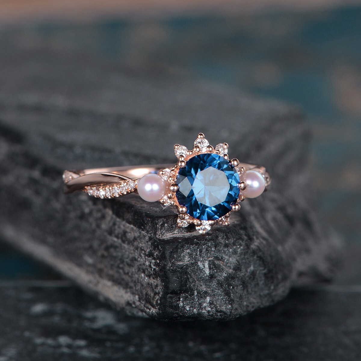 Anillos de compromiso con outlet perla azul