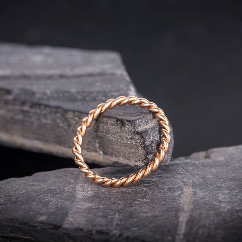 Twist Wedding Band Rose Gold Eternity Band Stacking Delicate Etsy