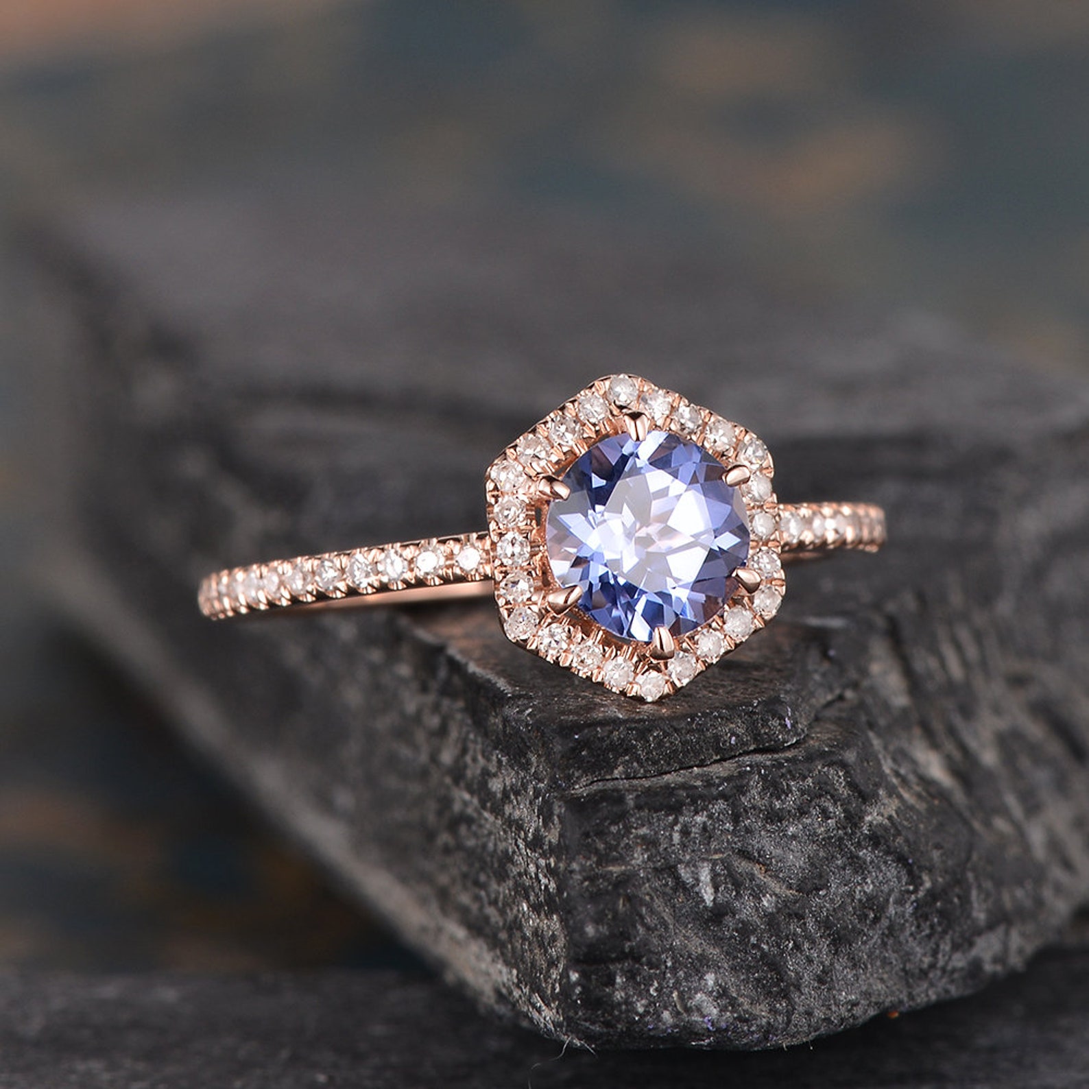 Hexagon Sapphire Engagement Ring Lavender Sapphire Ring Rose - Etsy
