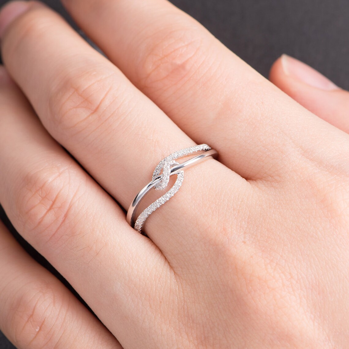 Love Knot Wedding Band Diamond Ring White Gold X Cross Curved Etsy