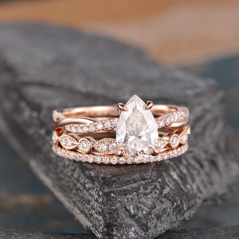 Infinity Moissanite Engagement Ring Set Three Rings Set Rose | Etsy