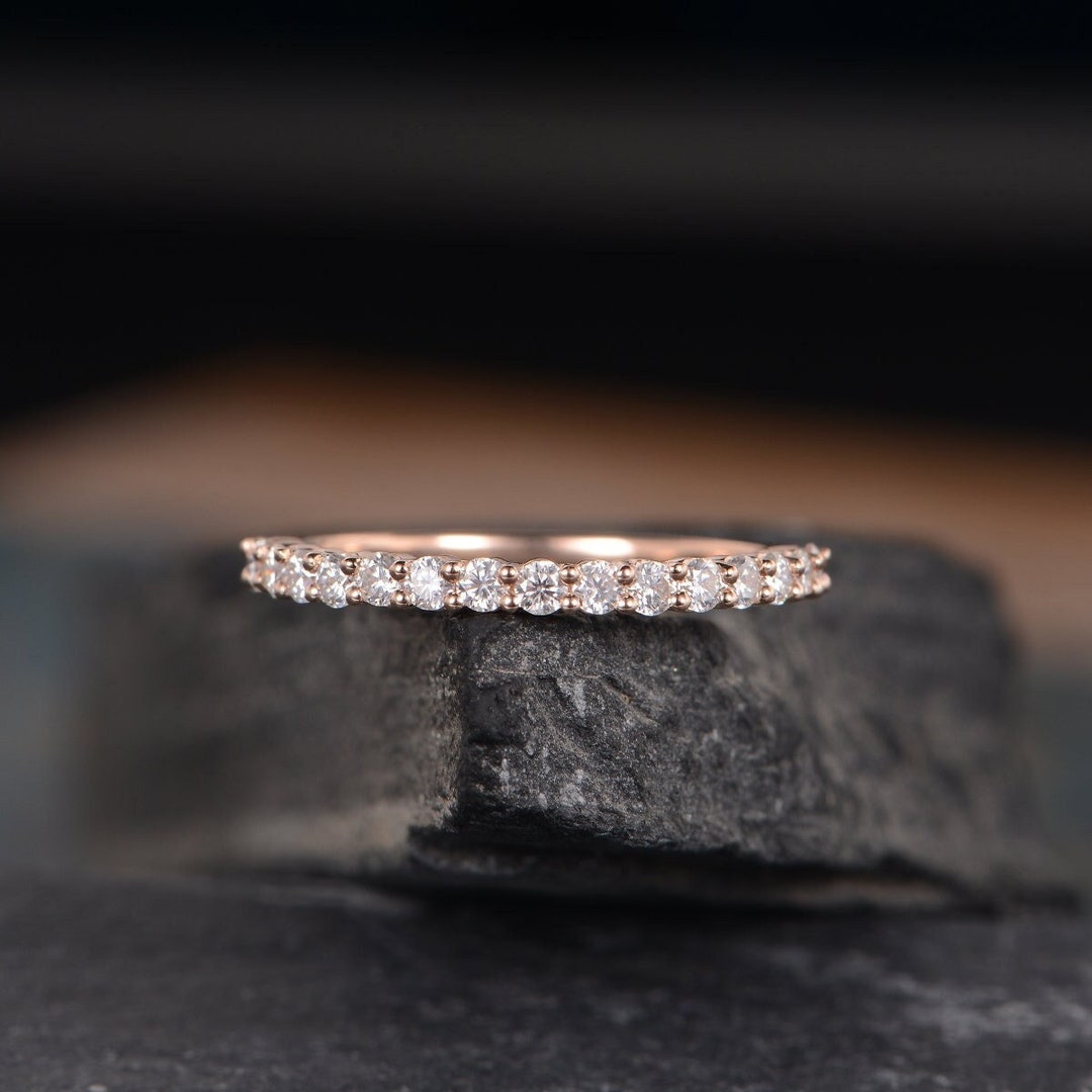 Moissanite Wedding Band Women White Gold Half Eternity Band Matching ...