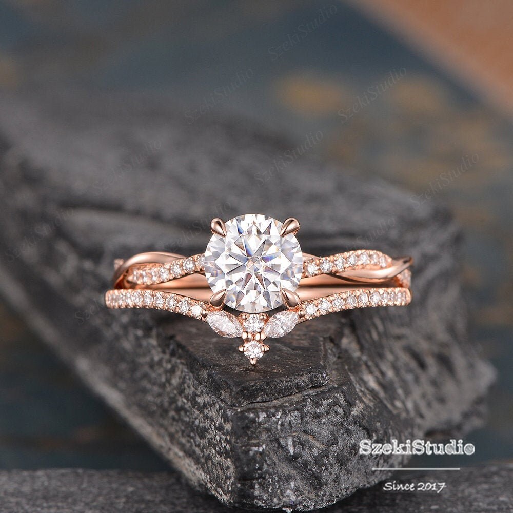 Infinity Moissanite Engagement Ring Set Rose Gold Twist | Etsy
