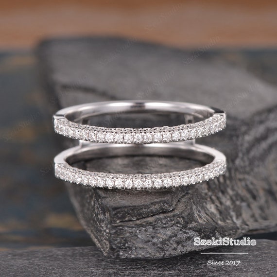 Double Wedding Band Women Bands White Gold Trio Side Eternity 3