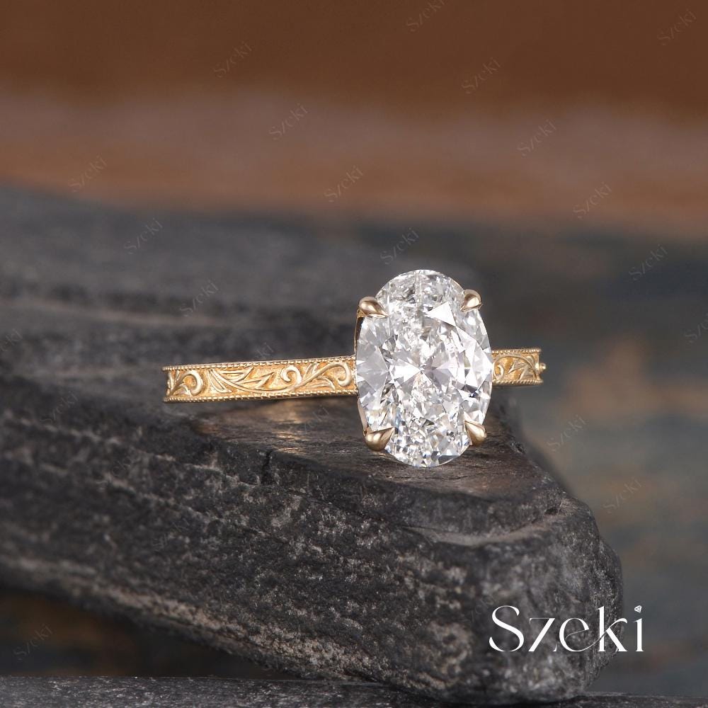 2CT Oval Cut Lab Grown Diamond Engagement Ring Vintage Tulip Ring