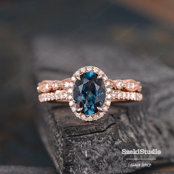 Rose Gold London Blue Topaz Engagement Ring Rose Gold Bridal