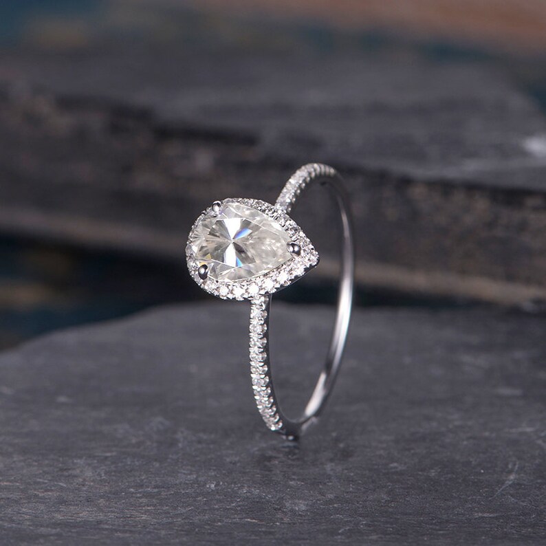 Pear Shaped Moissanite Engagement Ring White Gold Ring 6x8mm - Etsy