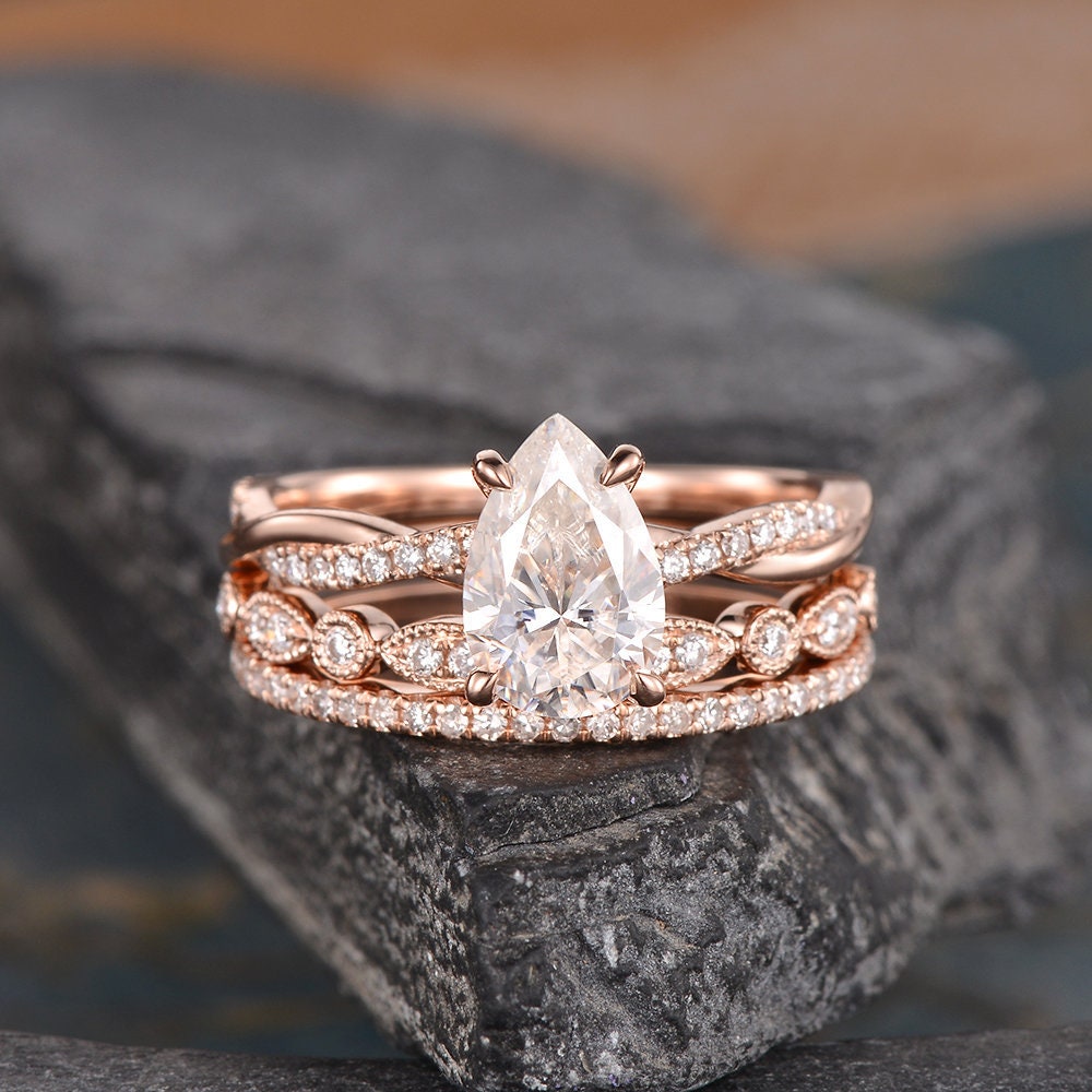 Infinity Moissanite Engagement Ring Set Three Rings Set Rose | Etsy