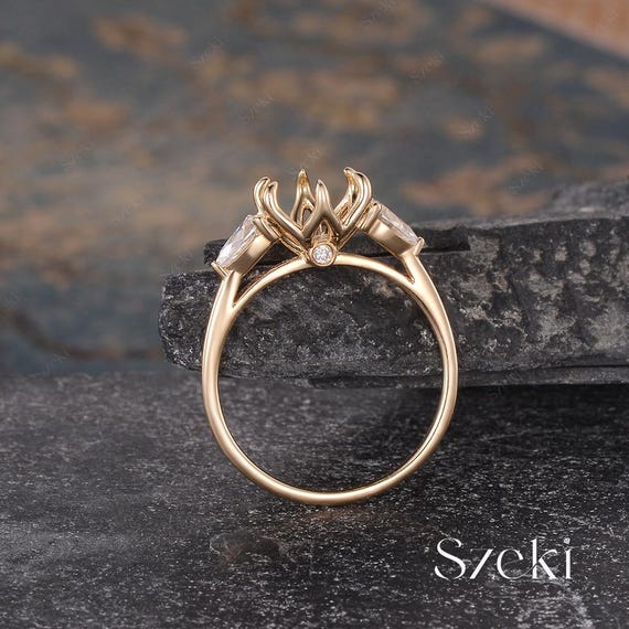 Vintage Tulip Floral Engagement Ring Setting Yellow Gold Three