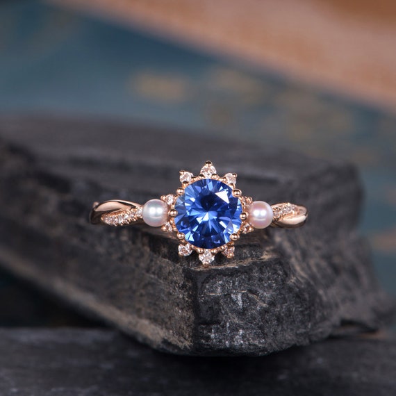 Vintage Natural Sapphire Ring Rose Gold Diamond Wedding Ring Stack | La  More Design