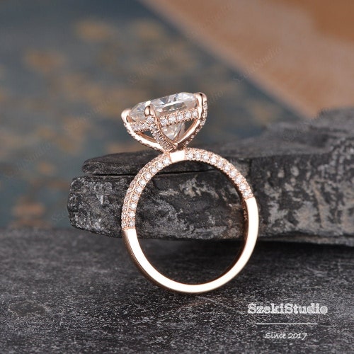 Solitaire Moissanite Engagement Ring Rose Gold Three Stone 3 - Etsy