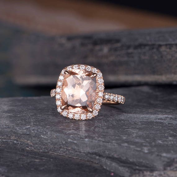 Morganite Engagement Ring Rose Gold Cushion Cut Ring Wedding | Etsy