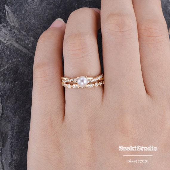 Buy Pearl Engagement Ring Rose Gold Infinity Diamond Band Online in India -  Etsy