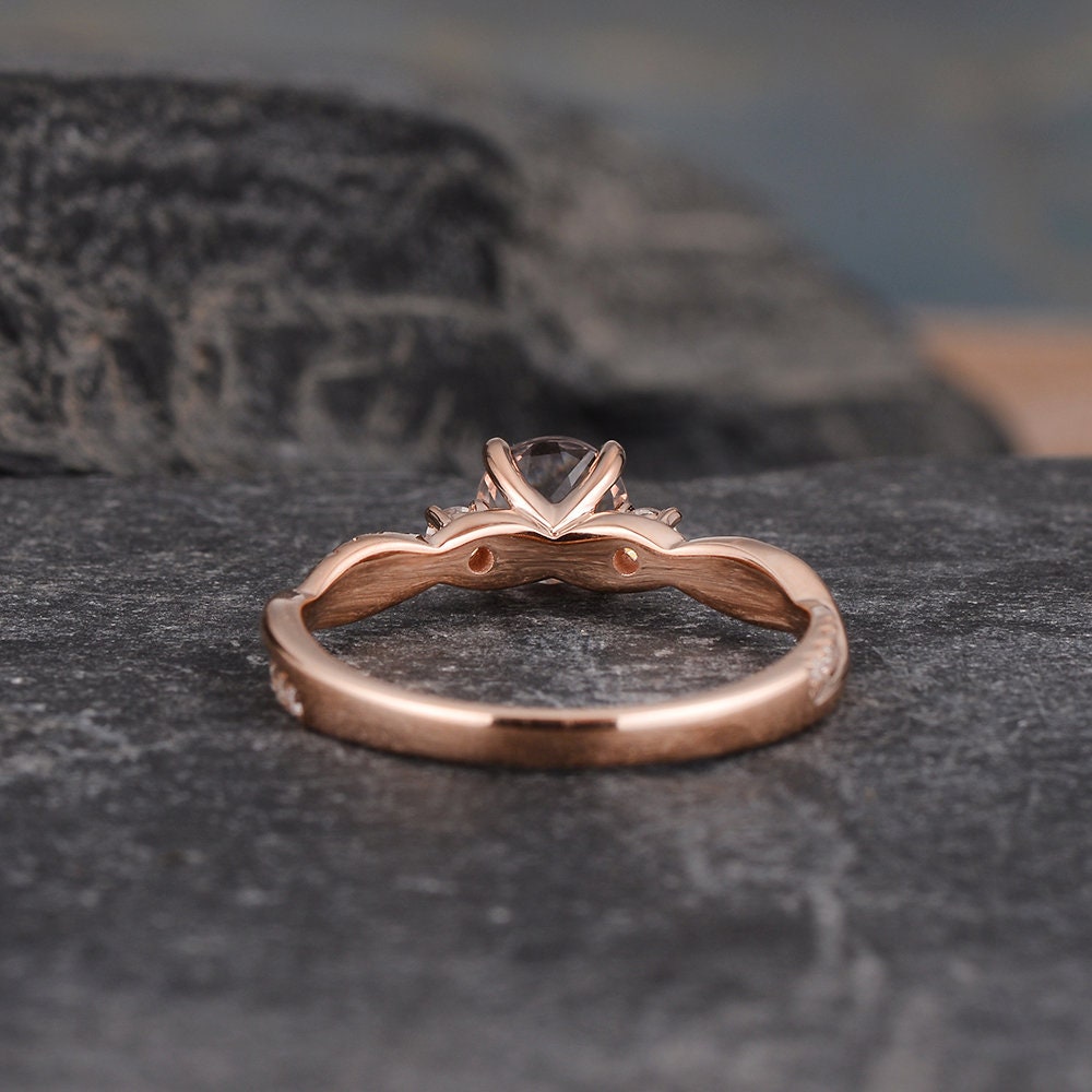 Rose Gold Morganite Engagement Ring Twist Three Stone - Etsy