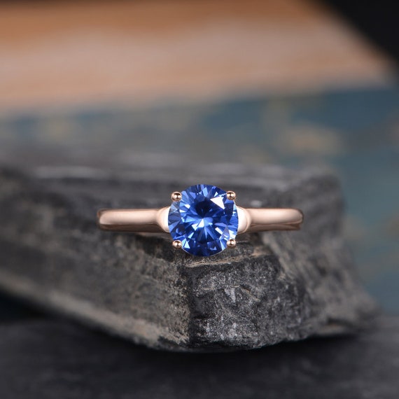 Lab Sapphire Engagement Ring Rose Gold September Birthstone | Etsy