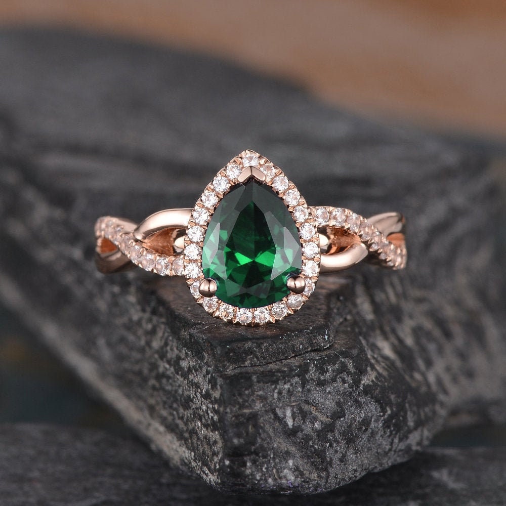 Pear Shaped Emerald Engagement Ring Infinity Lab Emerald - Etsy