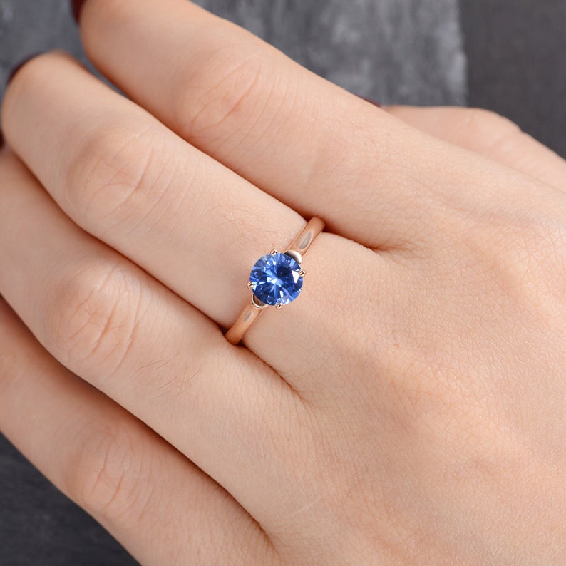 Lab Sapphire Engagement Ring Rose Gold September Birthstone | Etsy