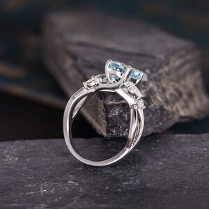 Aquamarine Engagement Ring White Gold Marquise Moissanite Leaf - Etsy