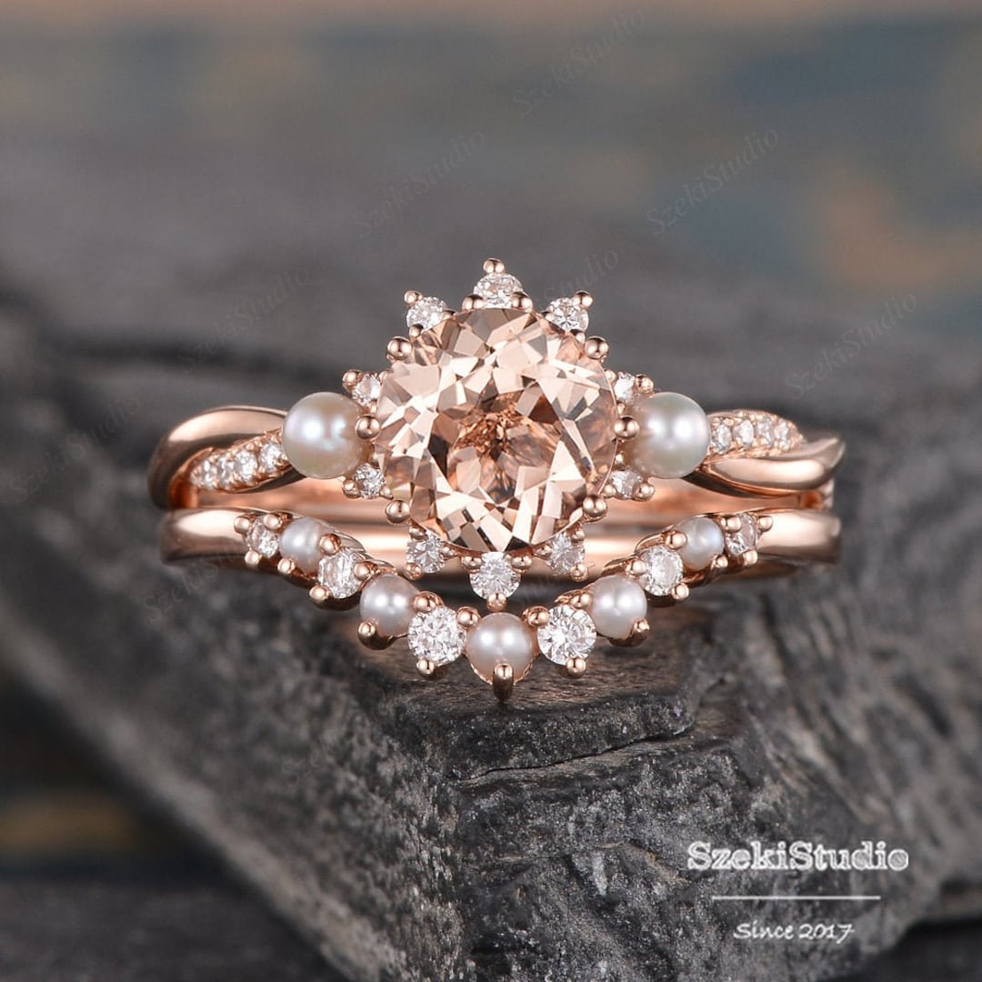 Rose Gold Morganite Engagement Ring Set Bridal Set Infinity -  Israel