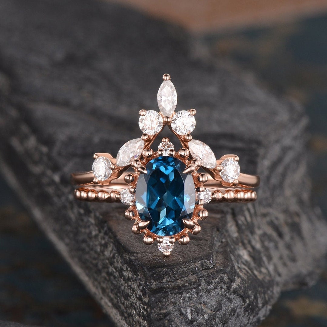 London Blue Topaz Engagement Ring Rose Gold Oval Cut Topaz - Etsy