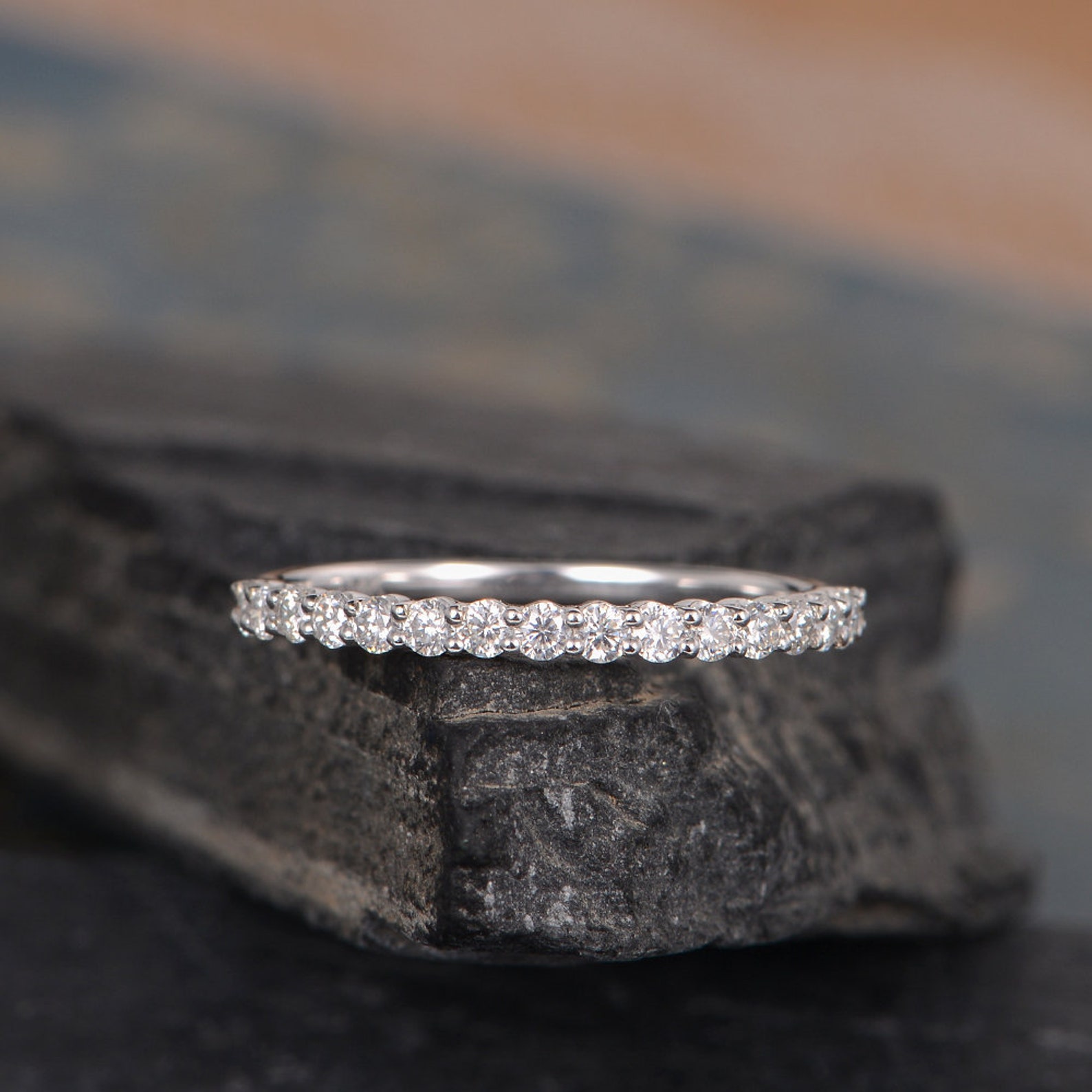 Moissanite Wedding Band Women White Gold Half Eternity Band Matching ...