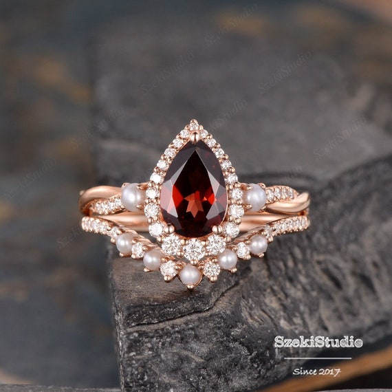 Garnet and sale pearl engagement ring