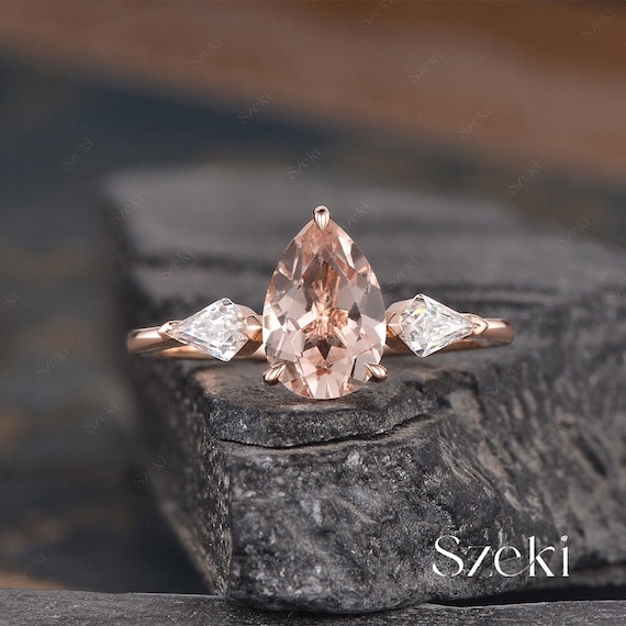 Anillo de morganita en forma de pera Anillo de compromiso Anillo