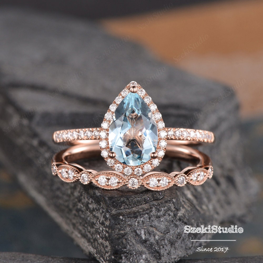 Aquamarine pear shaped ring rose best sale gold