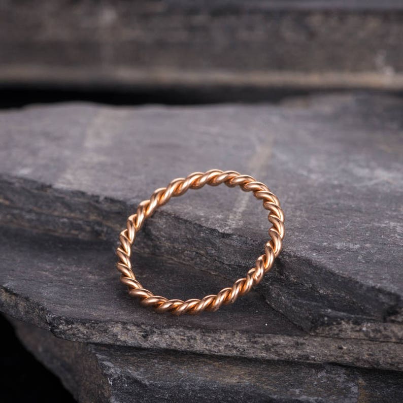 Twist Wedding Band Rose Gold Eternity Band Stacking Delicate Etsy
