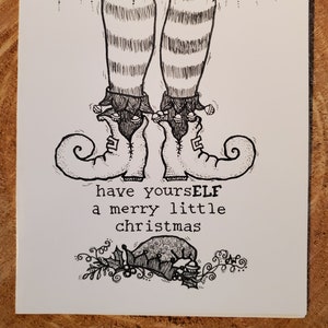 Kerstkaart | Originele Pen & Inkt tekening - Elf Schoenen