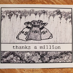 Bedankkaartje | Originele Pen & Inkt tekening - Thanks A Million