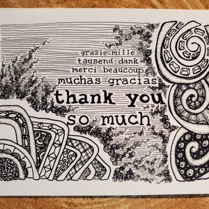 Bedankkaartje | Originele Pen & Inkttekening - Diverse talen