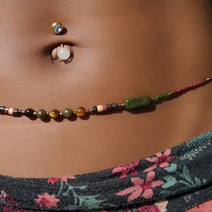 Gaia ~》Waist Beads | Serpentine, New Jade & Tiger Eye Gemstones| Stainless Steel Clasp | Crystal Waist beads | Body Jewelry | Gemstones