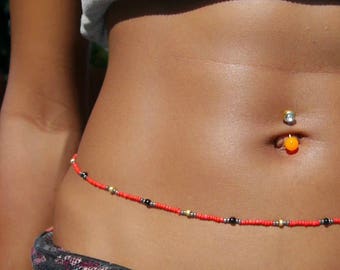 Regal~》Waist Beads | Stainless Steel Clasp | Red | Belly Beads | Belly Chain | Body Jewelry | Waistlet| HANDMADE TO ORDER