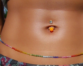 Alignment ~》Waist Beads | Stainless Steel Clasp | Belly Beads | Belly Chain | Body Jewelry |  Rainbow