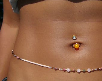 Unconditional~》Waist Beads | Rose Quartz | Rhodonite | Stainless Steel Clasp | Gemstones | Crystal waist beads | HANDMADE TO ORDER