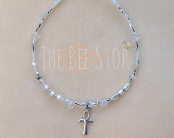 Manifest ~》Anklets | Clear Quartz, Herkimer Diamonds| Stainless Steel Clasp