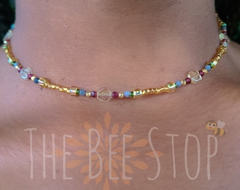 Prosperity ~》Choker Necklace | Citrine, Garnet, Sapphire, Gold Coated Pyrite Gemstones | Stainless Steel clasp | HANDMADE