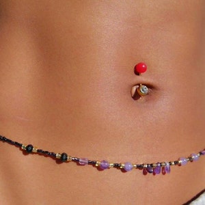 Purple After Dark  ~》Waist Beads | Amethyst gemstone | Stainless Steel Clasp | Crystal Waist beads | Belly Chain | HANDMADE TO ORDER