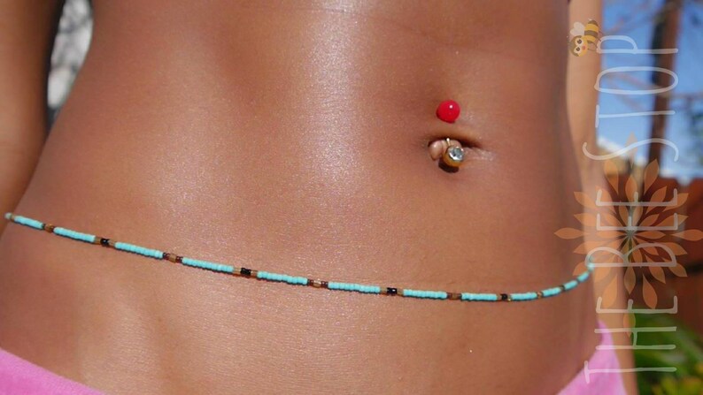 Belly Beads Turquoise Black Stainless Steel Clasp Grand Rising ~\u300bWaist Beads Belly Chain Gold Brown Body Jewelry Waistlet