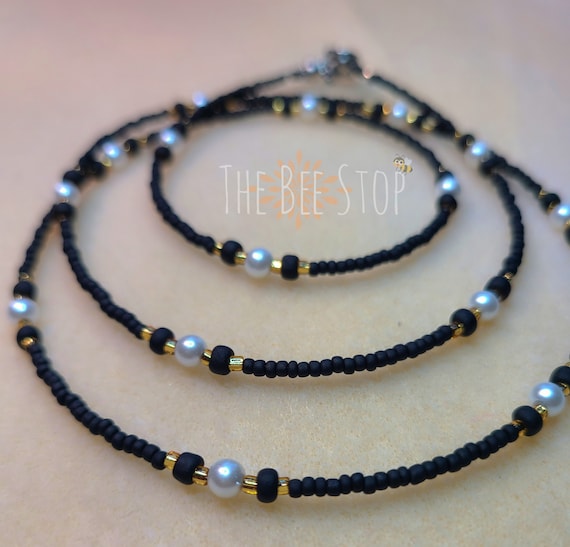 Oneness ~》Waist Beads | Stainless Steel Clasp | Black , Gold | Belly Beads | Belly Chain | Body Jewelry | Waistlet