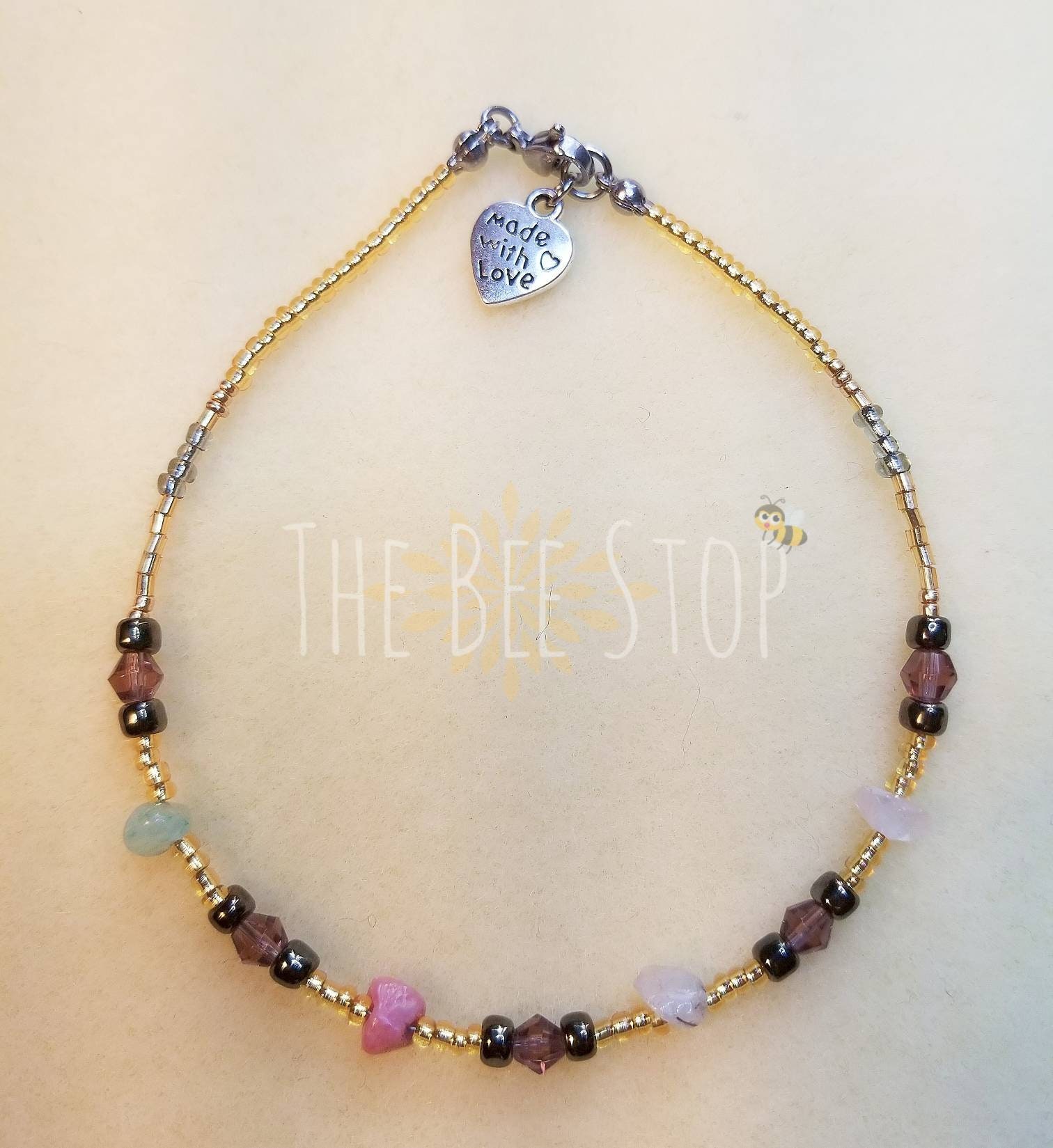 Ho'oponopono ~》Anklets Rose Quartz, Rutilated Quartz, Green Adventurine & Rhodonite Stainless Steel Clasp Crystals HANDMADE TO ORDER